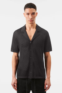 DRYKORN RAY CUBAN COLLAR KNIT SHIRT BLACK