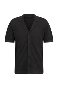 DRYKORN RAY CUBAN COLLAR KNIT SHIRT BLACK